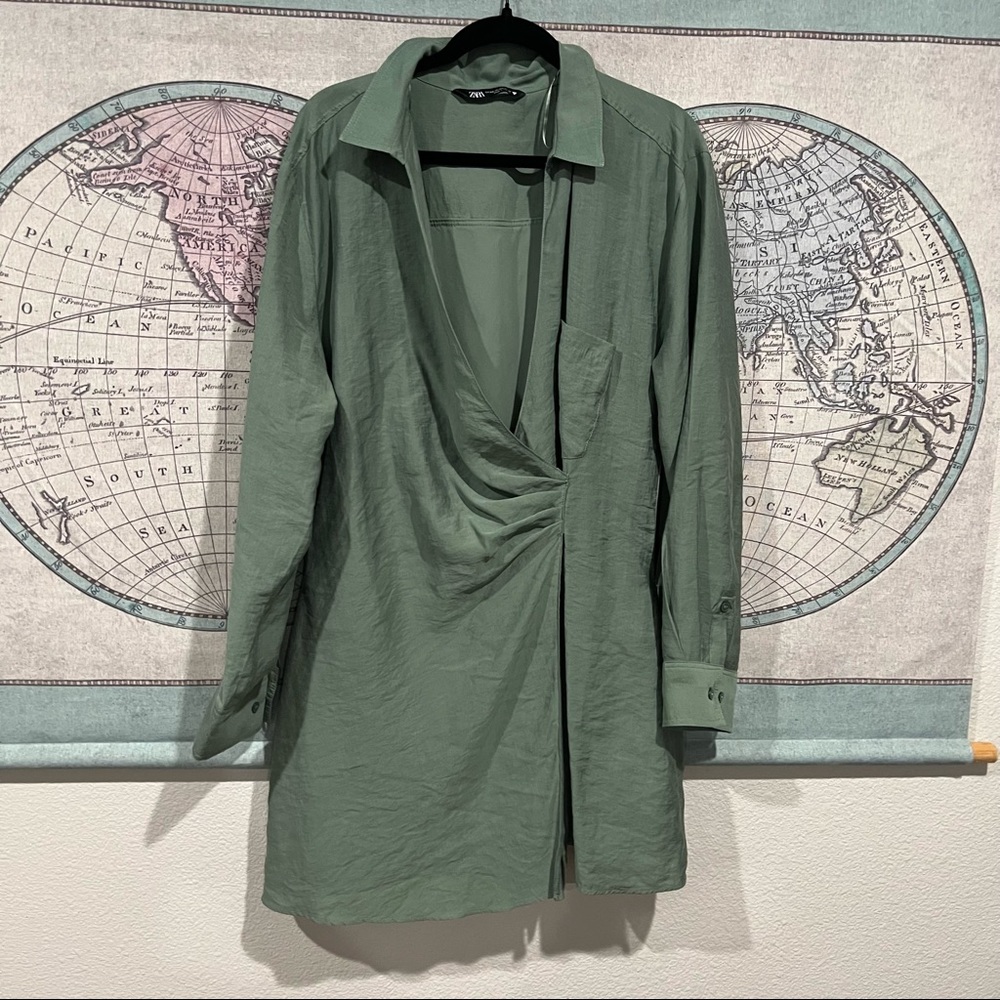 Washed Green NWOT ZARA Wrap Dress